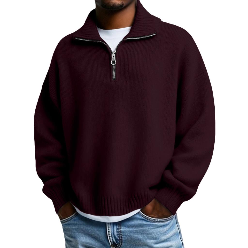 Men's Big Size Knitting Zipper Keep Warm Base Layer Shirt Sweater