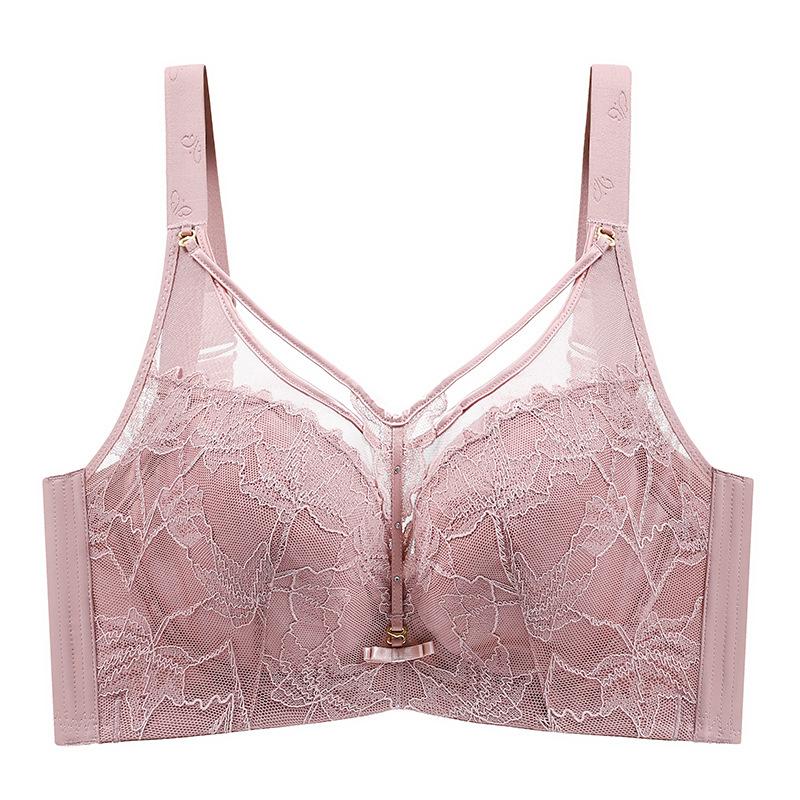 European and American Breathable Plus Size Bra Sexy Mesh Soft Steel Ring Exquisite Lace U-shaped Beautiful Back Plus Size Underwear