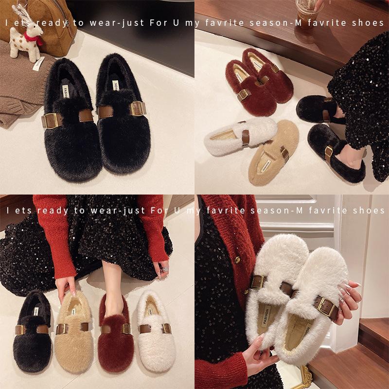 French Fluffy Shoes for Women's Outer Wear 2025 Autumn and Winter New One-pedal Plush Mary Jane Doudou Single Shoes Cotton Shoes