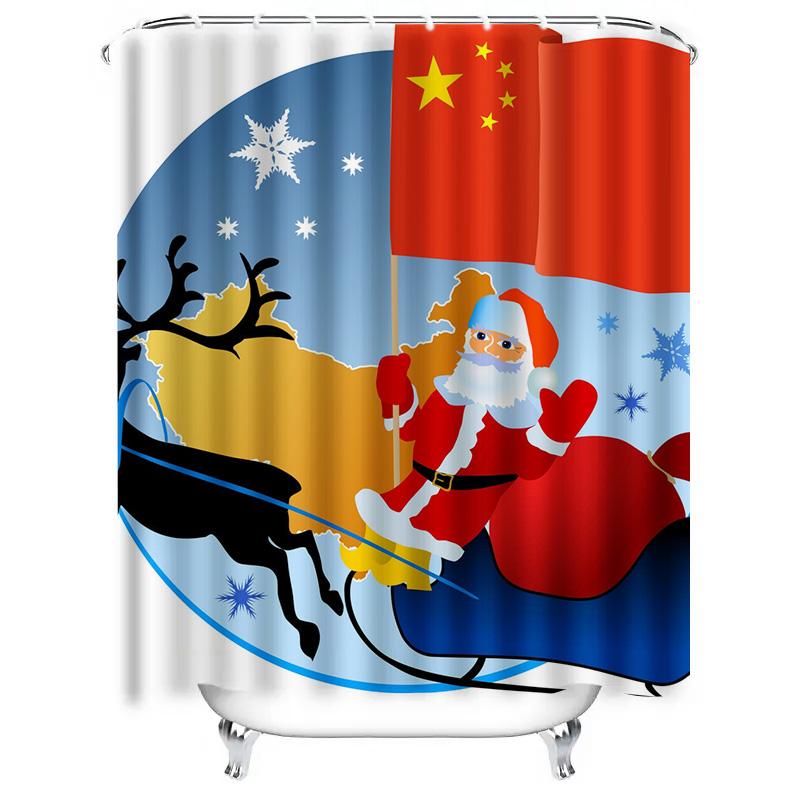 TU Christmas Shower Curtain Santa Claus Reindeer Festive Holiday Bathroom Decor Set Waterproof Xmas Home Decor Gift Premium Qual