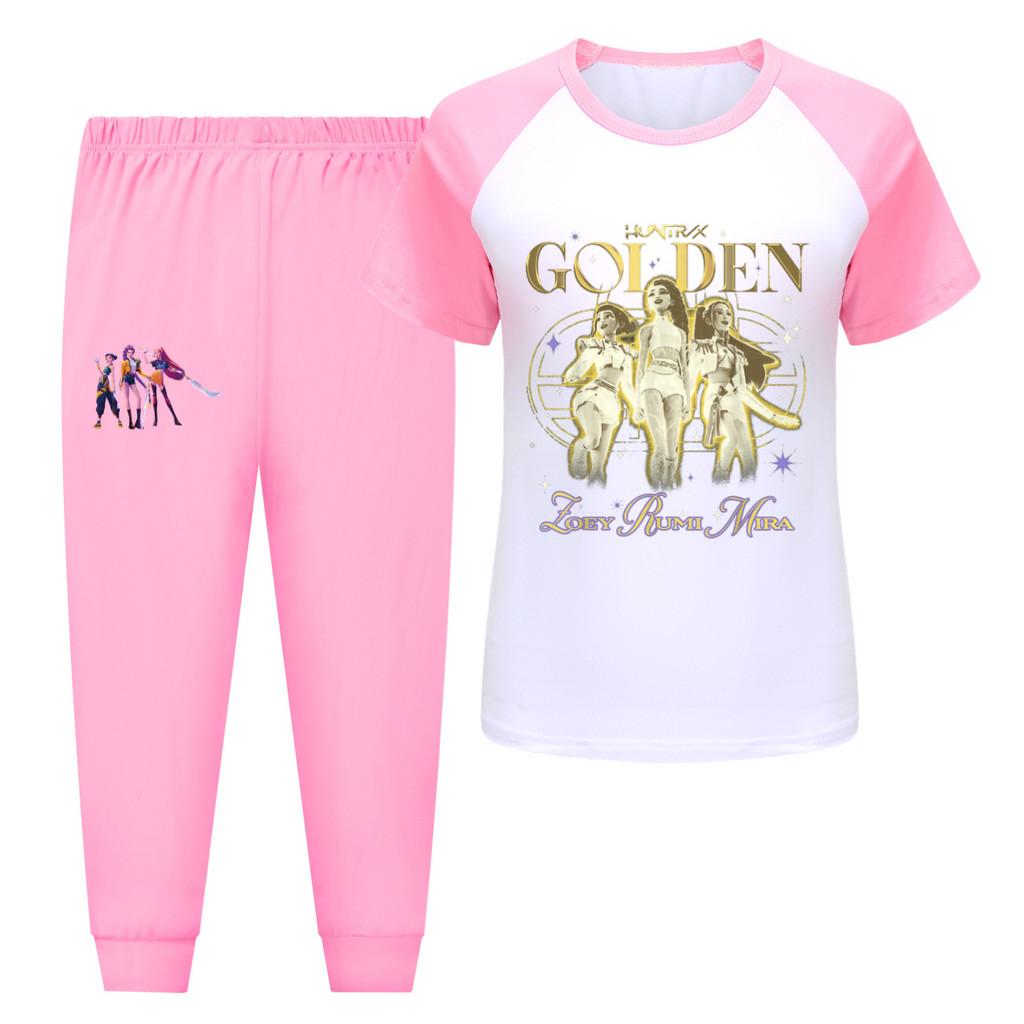 

5049 Детский комплект одежды для девочек Rumi Zoey Mira с принтом охотников: футболка, брюки 170cm розовый