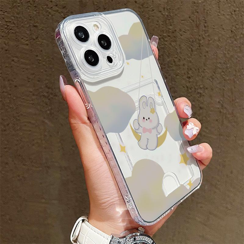 Card Slot Holder Silicone Wallet Pocket Case For Samsung S23 S24 S25 Plus iPhone 17 16 14 13 Tecno Spark 10C Infinix Note 30 Cover Clear Phone Bumper