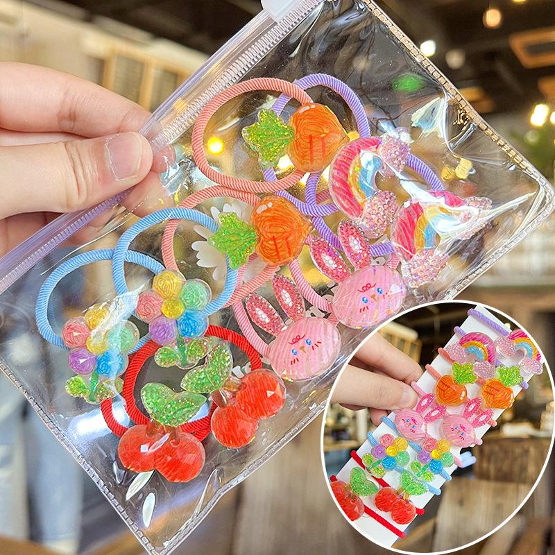 Korean Style Cartoon Hair Tie Set: Cute, High-Elastic Hair Bands for Girls - 5 Colorful Pairs