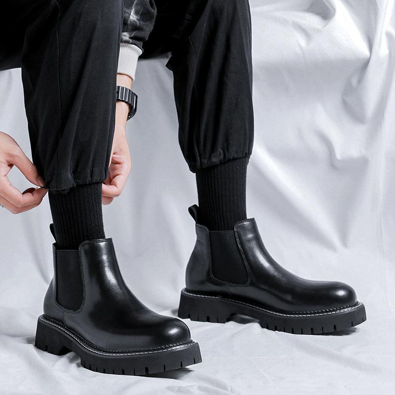2025 Chelsea boots men's Martin boots black British platform cigarette boots trendy mid-top short boots 68006-R