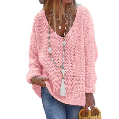 Autumn and Winter Women's Sweater Knitwear V-Neck Long Sleeve Knit Tops Sweaters