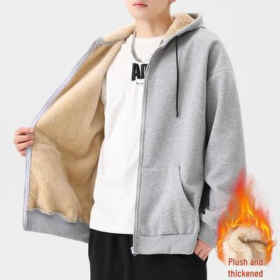 Herren Modische Kapuzen-Strickjacke mit Fleece-Futter, Frühling/Herbst Stil