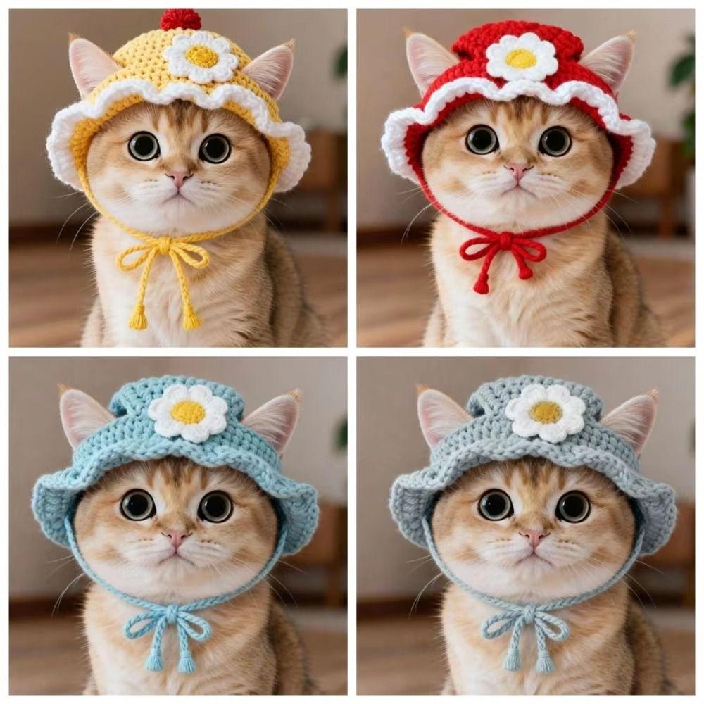 Refined Elastic Pet Cosplay Headwear Handmade Craft Winter Dog Cap Cat Knitted Hat  Pets Wearing