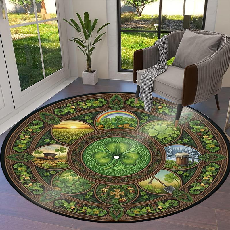 Mushroom Clover Round Area Rug,Carpet Rug for Living Room Bedroom Sofa Playroom Decor,Non-slip Floor Mat Q0027