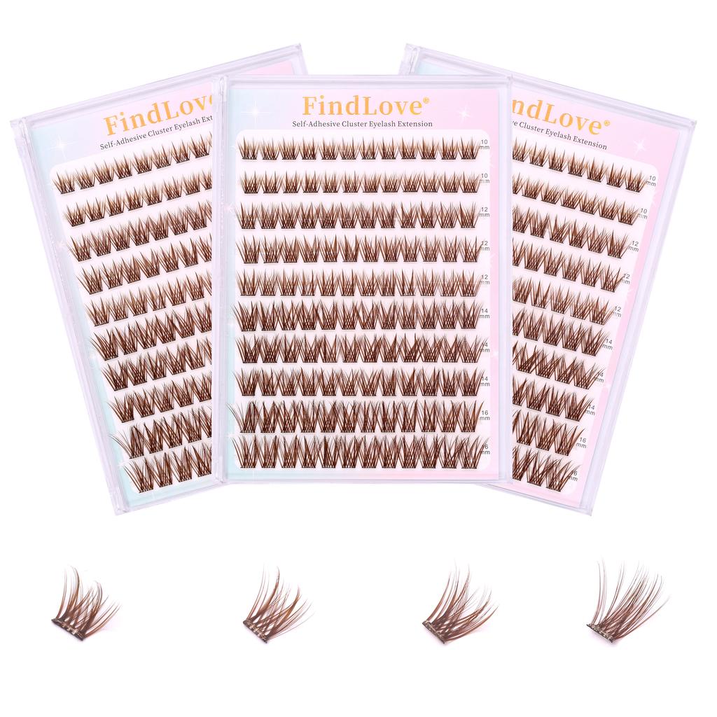 Brown Lashes New Type 10 Rows Glue Free Lashes Easy Application Eyelashes Reusable Lash Clusters with No Glue Needed