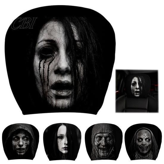Spooky Theme Car Decoration Funny Headrest Covers, Ghost Skull Print Decorative Covers for Cars Seat Protector, Universal Breathable Auto Interior
