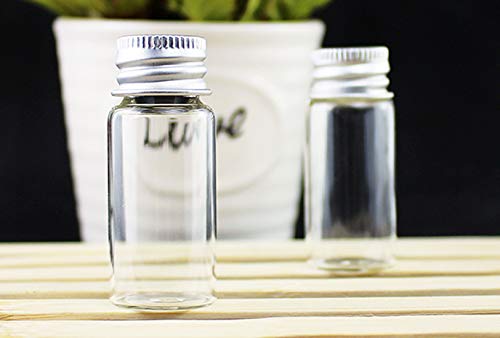 [narunaru] Aluminum Cap Mini Glass Bottles, 10ml Capacity, 22mm X 50mm, Set of 40, Glass Bottles with Screw Caps