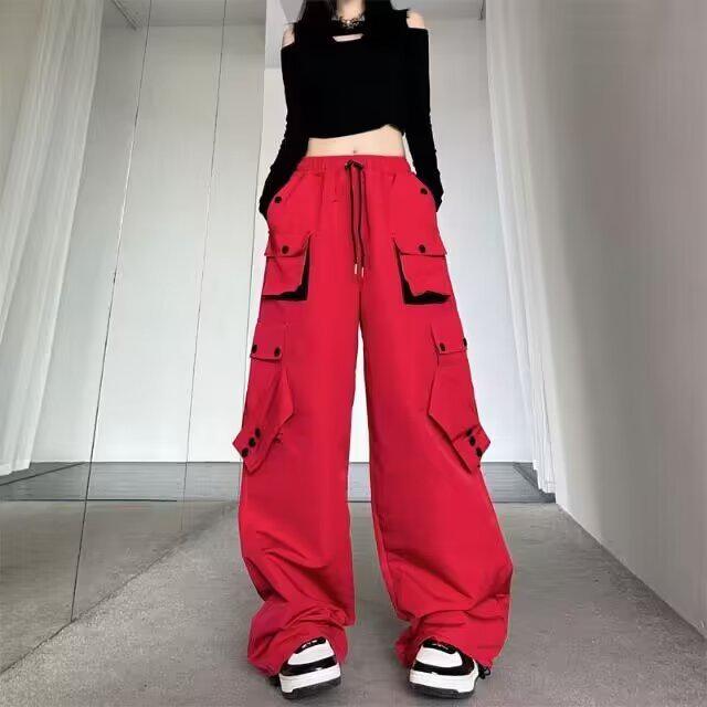 

Американские брюки прямого кроя свободного силуэта в стиле колор-блок для работы 2XL красный