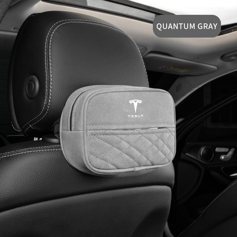 BFNWZ1 Car Accessories Suede Tissue Boxs Organizer Car Tissue Bag For Tesla Model 3 Y S X Cybertruck Coil Juguete Roadster Bonina 2024