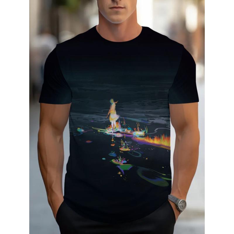 T-shirt da uomo a maniche corte con girocollo e stampa 3D, taglie forti, T-shirt casual estiva