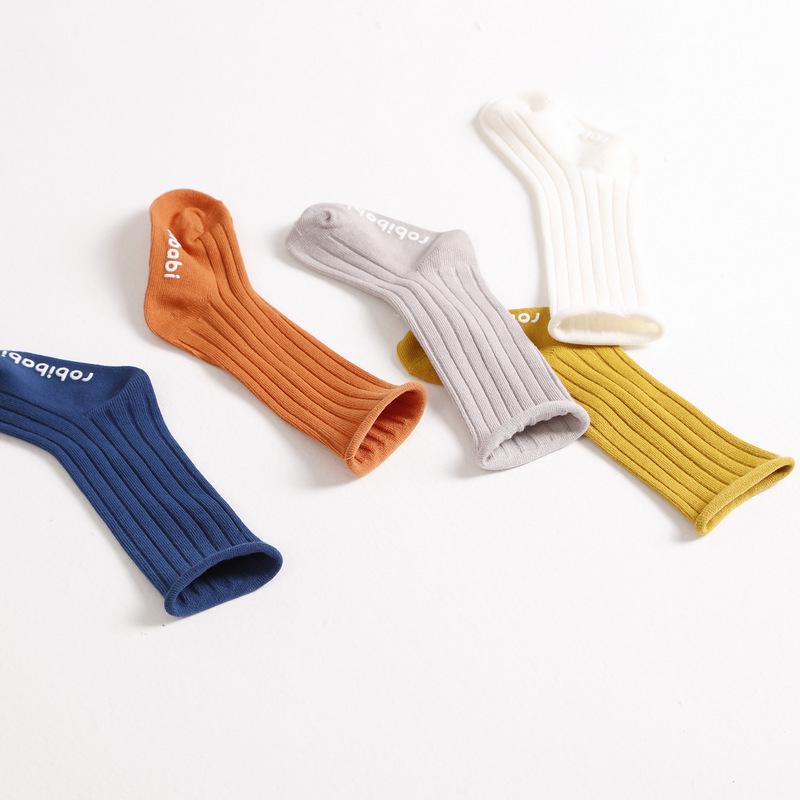Baby Anti-Slip Long Tube Socks Solid Color Vertical Striped Cotton Knit Socks for Toddlers