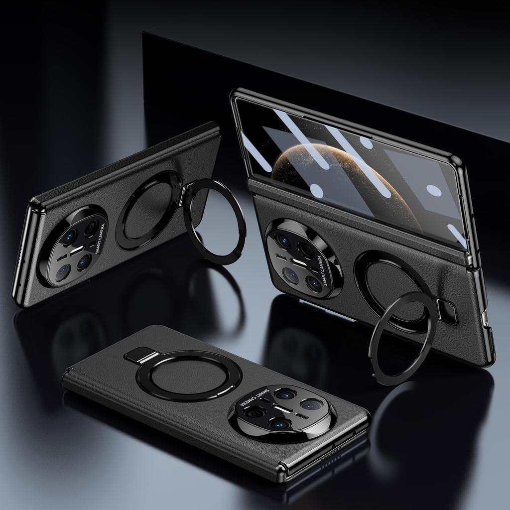 Business Style Pivot Magnetic Leather Case For Huawei Mate X5 X6 Bracket Cover Alloy Stand Ring With Glass Screen Protector