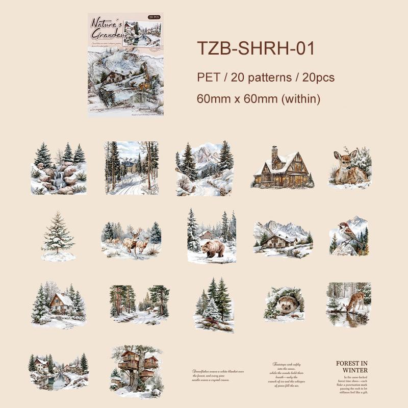 JIANWU Mountain and River in Art Series Vintage Forest Tree Landscape Material Collage PET Sticker Creative Journal Stationery