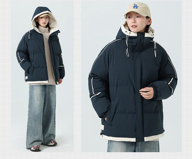 Winter couple hooded cotton-padded jacket new thickened casual loose flow warm cotton-padded jacket solid color versatile cotton-padded jacket
