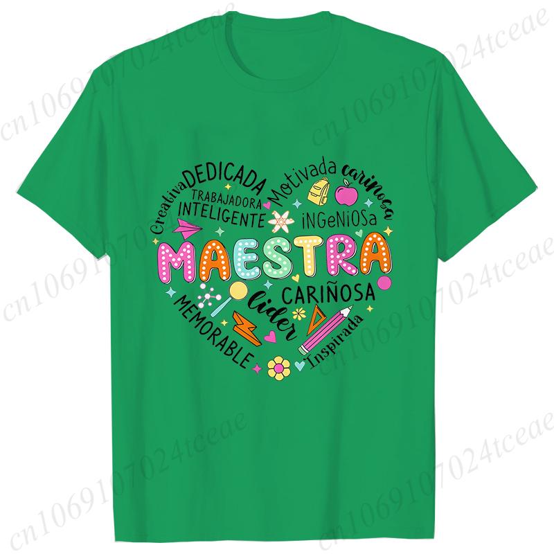 Spanish Maestra Women Girl T-shirt Casual Short Sleeve Round Neck Fashion Tee Shirt Teacher Comfy Tee Top Teacher Summer Clothes
