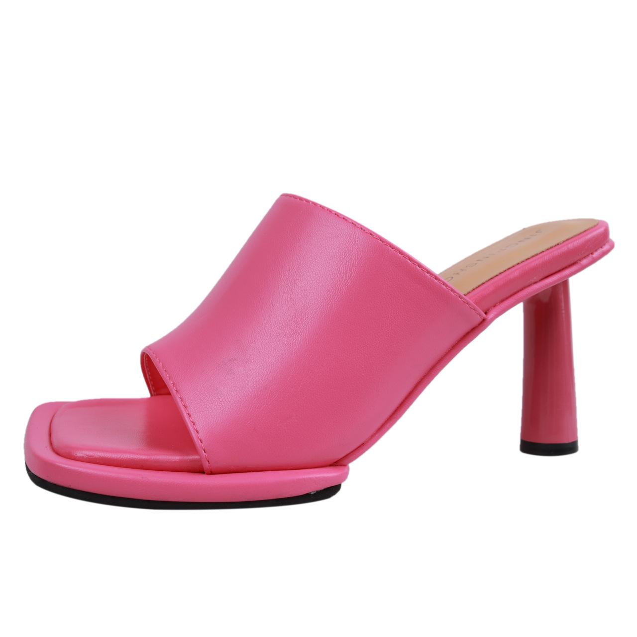 

Fashion Square Head White Open Toe To Wear Slippers Women 2025 New Spring/summer Half Drag Thick Heel Flip-flops Mueller High Heels 35 розы красного