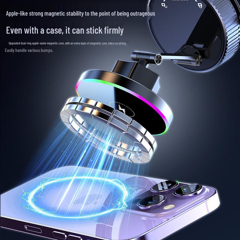 2025 Wireless Charger Car Mount with Nano Adhesive, Magnetic Suction Cup, and Seven-Color Ambient Light.