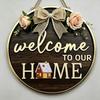 Floral Pattern Wooden Door Sign 2D Flat Hanging Wooden Board Round Doorplate  Holiday Decorating