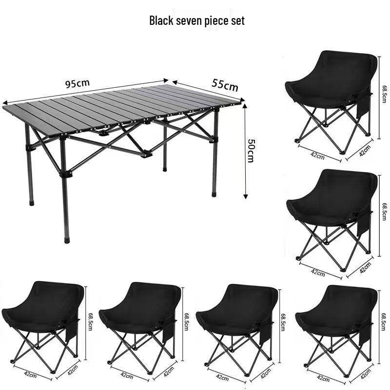 Portable Outdoor Folding Table & Moon Chair Set - Complete Camping & BBQ Gear