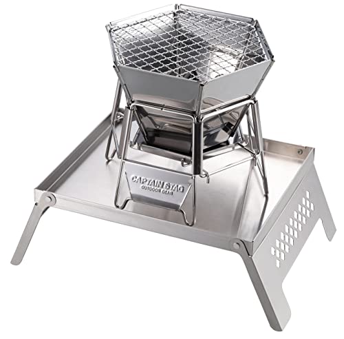 Captain Stag UG-3302 Stainless Steel Fire Pit Stand/Mini Table for Kamadodai B5 Model, Silver