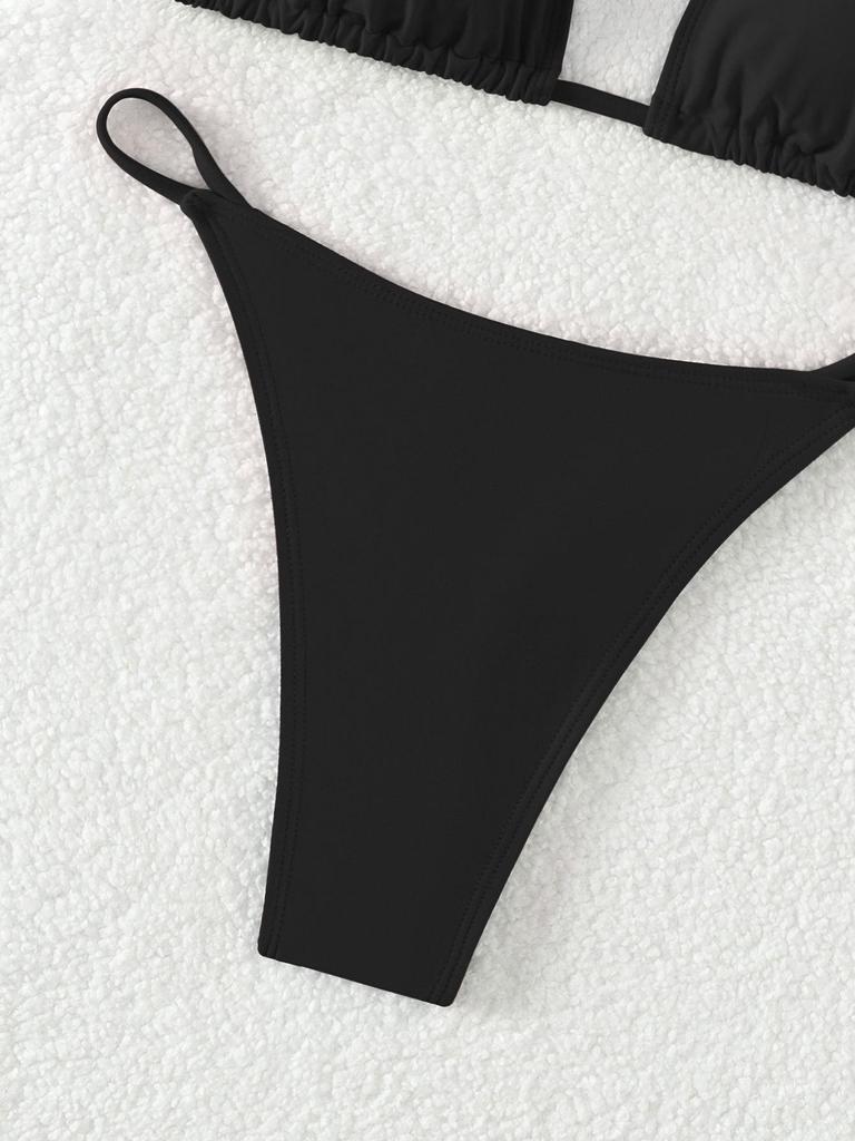 2024 Backless Solid Color Triangle Cup Bikini Swimwear for Women