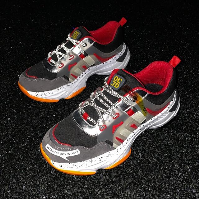 

Мужские кроссовки, модная повседневная обувь, удобные дышащие туфли на плоской подошве, мужские туфли на платформе, светоотражающие туфли для папы 42