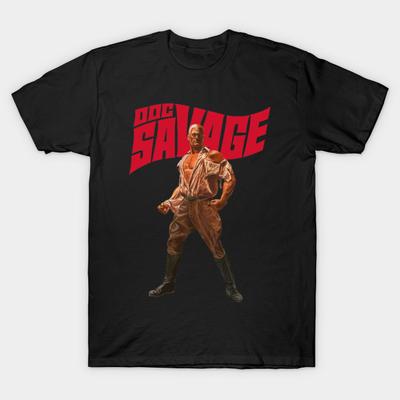 Men Black Print T-shirt Doc Savage No-Cut Transfer Paper Print Cotton Tshirt