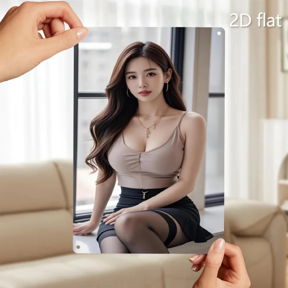 Elegant Metal Wall Art Long Hair Lady 2D Flat Weatherproof Iron Plaque for Indoor Outdoor Decor