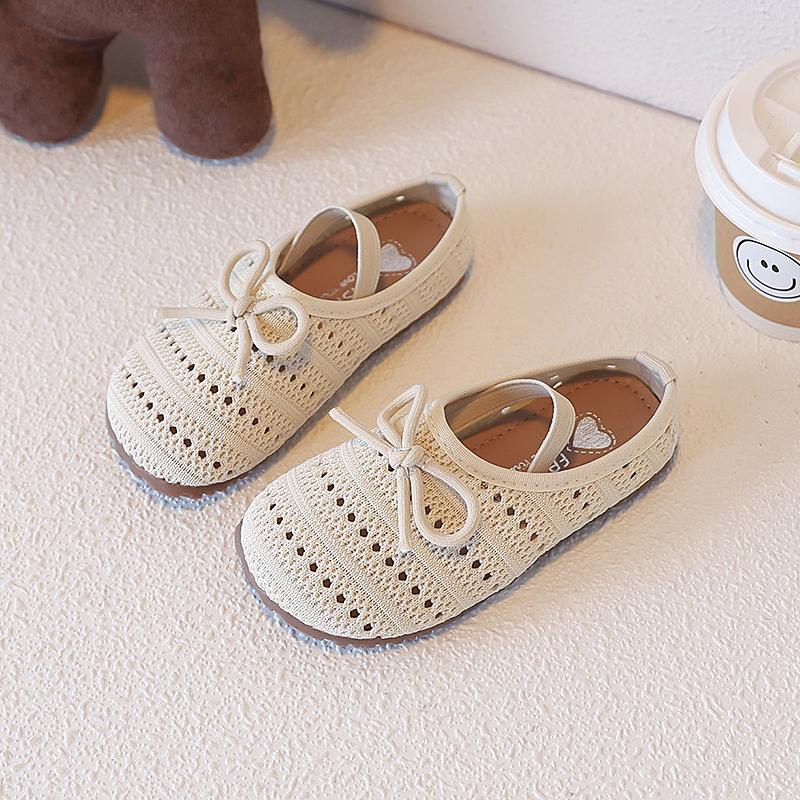 

Children Casual Shoes for Girls Summer New Fashion Korean Style Soft Bottom Anti-slippery Sweet Bowtie Princess Dress Shoes 25 бежевый