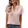 Women's Solid Color V-Neck Striped Casual Short-Sleeve T-Shirt