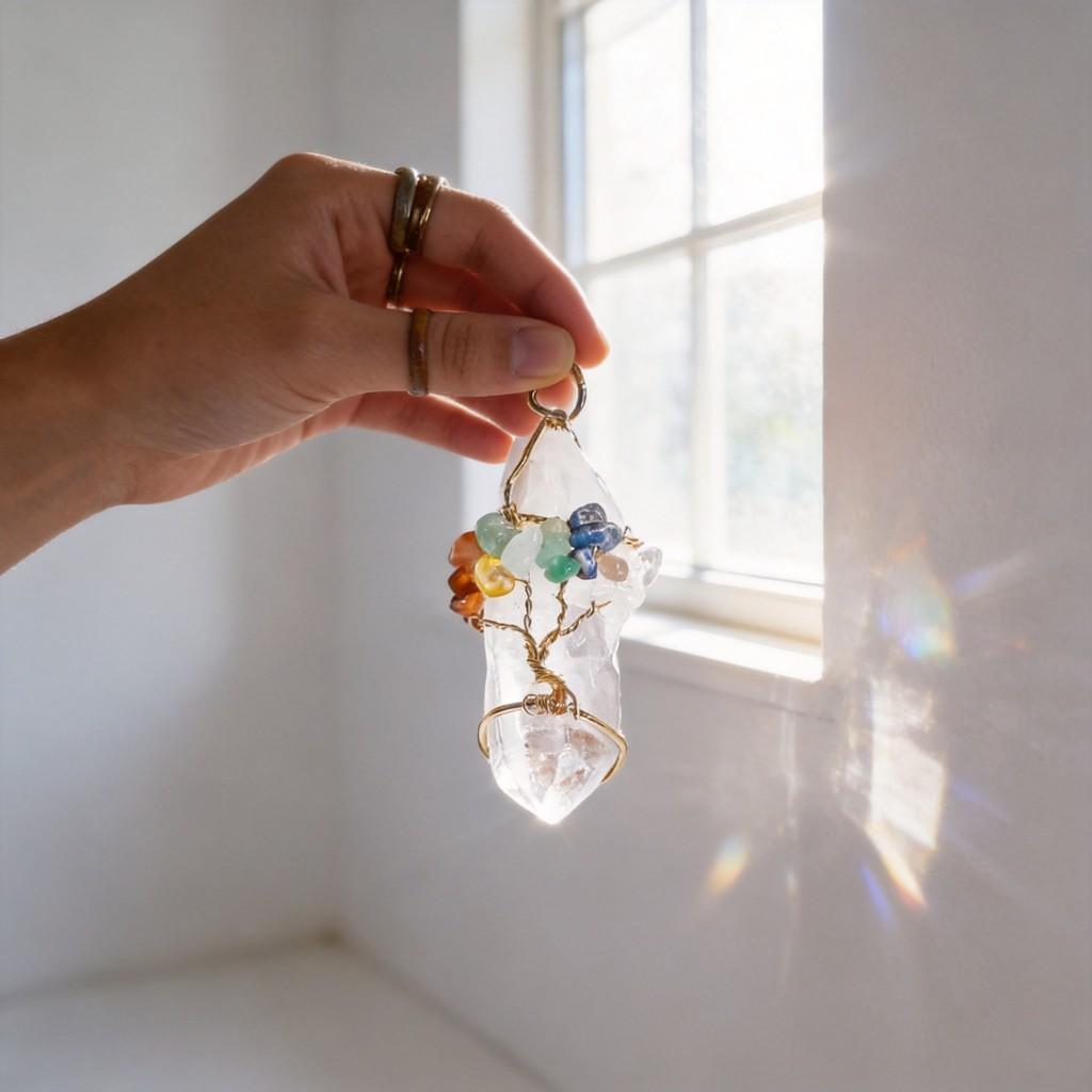 Natural Crystal Tree Of Life Pendant With Handmade Design For Jewelry Enthusiasts
