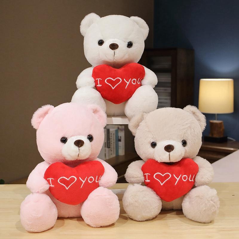 Favorite Toy Girls White 28Cm Lovely Teddy Bear Plush Toys Cute Bear Holding Heart I Love You Stuffed Doll Lovers Valentine's Day Gift