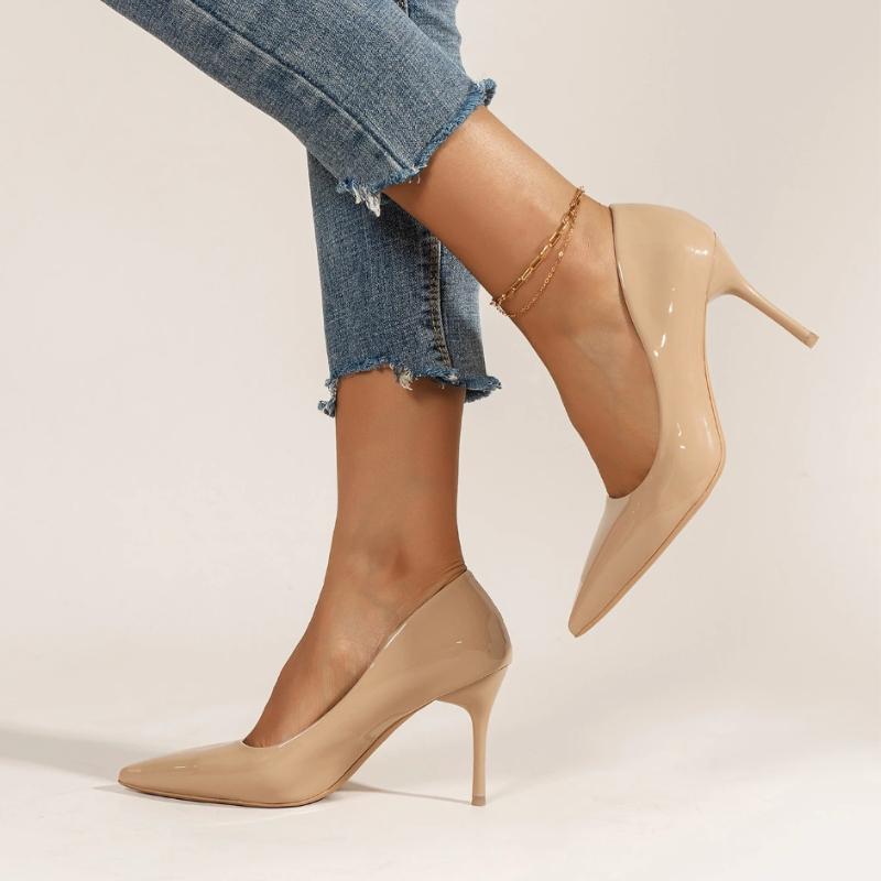 Fashion 2025 Brand New Women's High Heels Fashionable Patent Leather Sexy Pointed Toe Comfortable Stiletto Wedding Shoes Size