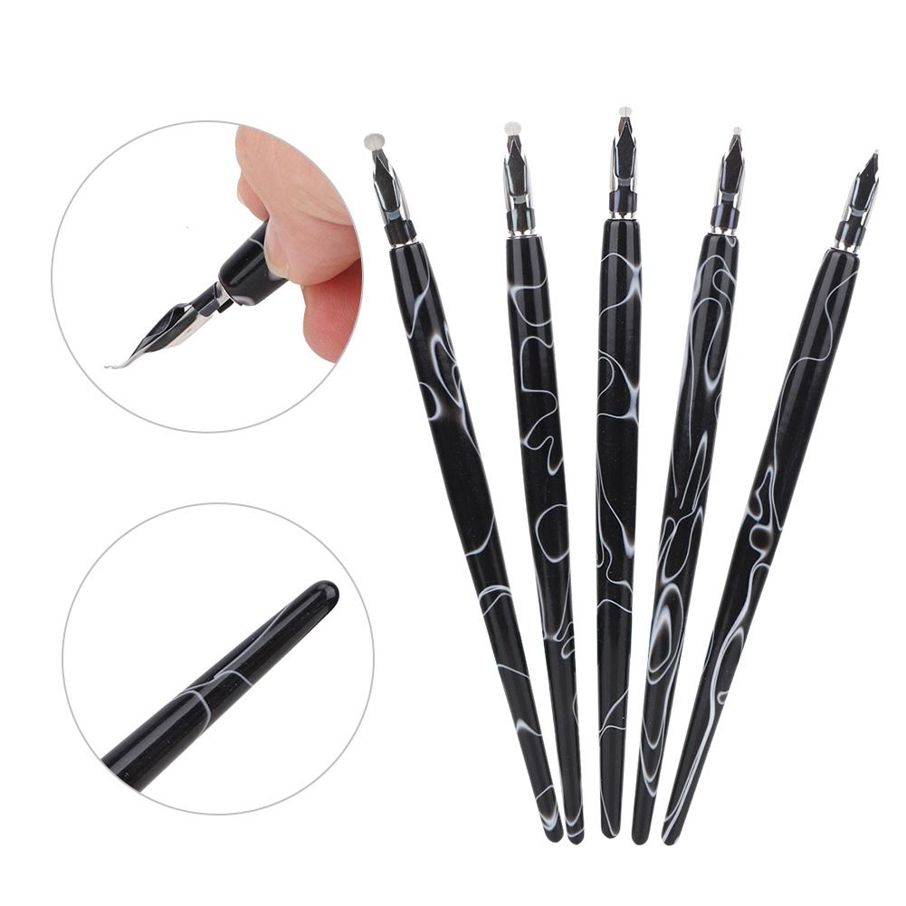 5 Pcs Acrylic Pen Flat Round Cartoon Tip Painting Tool Art Supplies(Black Cartoon Round Tip)