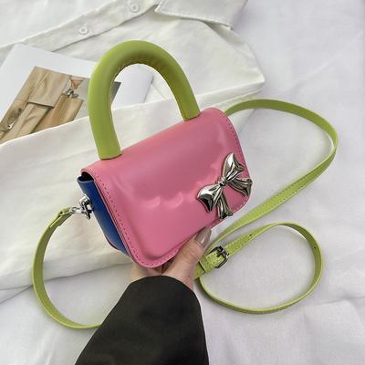 Mini Contrasting Color Handbags for Women Korean Cute Girl Simple Single Shoulder Bags  Spring Summer New Bow Crossbody Bag