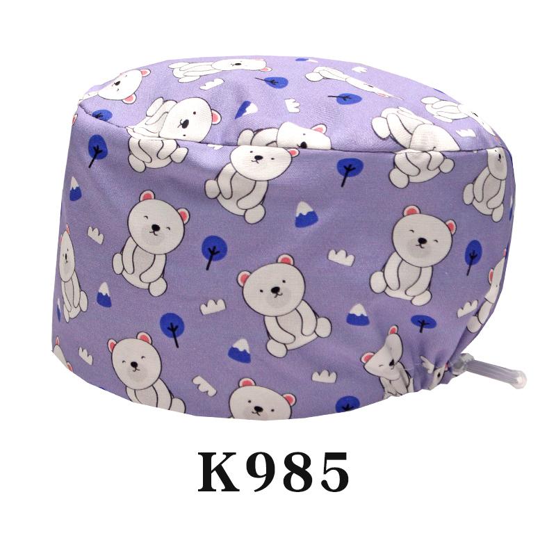 Cartoon Printed Nursing Caps Men Women Medical Hats Adjustable Long Hair Pet Dental Clinic Doctors Scrub Hat