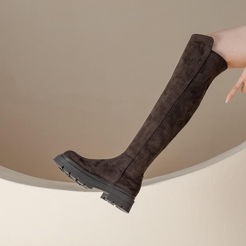 Overknee-Stiefel elastische dünne Stiefel Stiefel Damen 2025 neue Frühjahrs- und Herbststiefel dicksohlige hohe Stiefel Wildleder Reiterstiefel