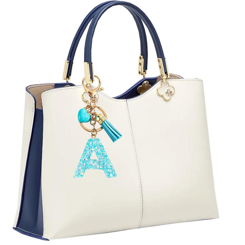 Blauer Glasierter Stein A bis Z Buchstaben Schlüsselanhänger 26 Initialen Alphabet Liebe Quaste Anhänger Autoschlüsselanhänger Damenschmuck Geschenke
