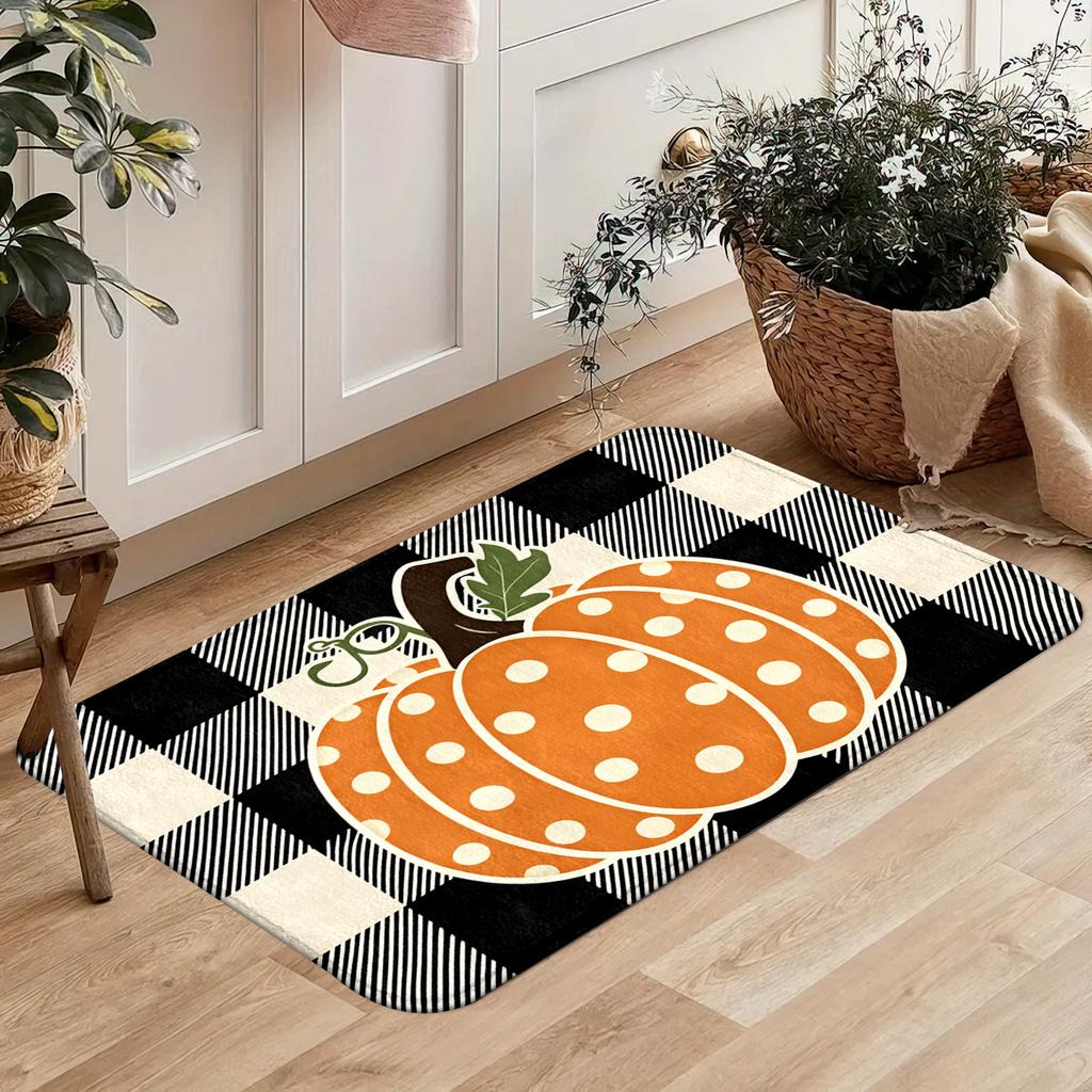 Halloween-style Pumpkin Head Pattern Door Welcome Mat, Bathroom Universal Small Rug, Easy To Take Care of Kitchen Floor Carpet
