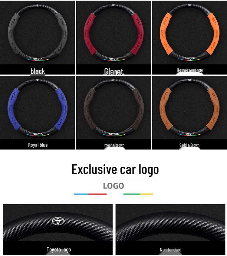 Genuine Leather & Suede Carbon Fiber Steering Wheel Cover for Toyota Camry, RAV4, Highlander, and Corolla.
