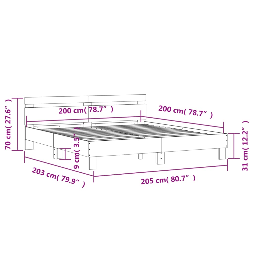 Bed Frame with Headboard and LED Lighting Sonoma Oak