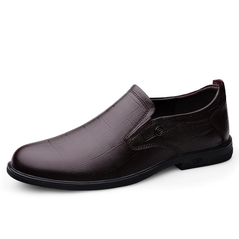 Sleeve casual leather shoes men's first layer cowhide business men's shoes non-slip soft sole soft surface driving shoes men's single shoes