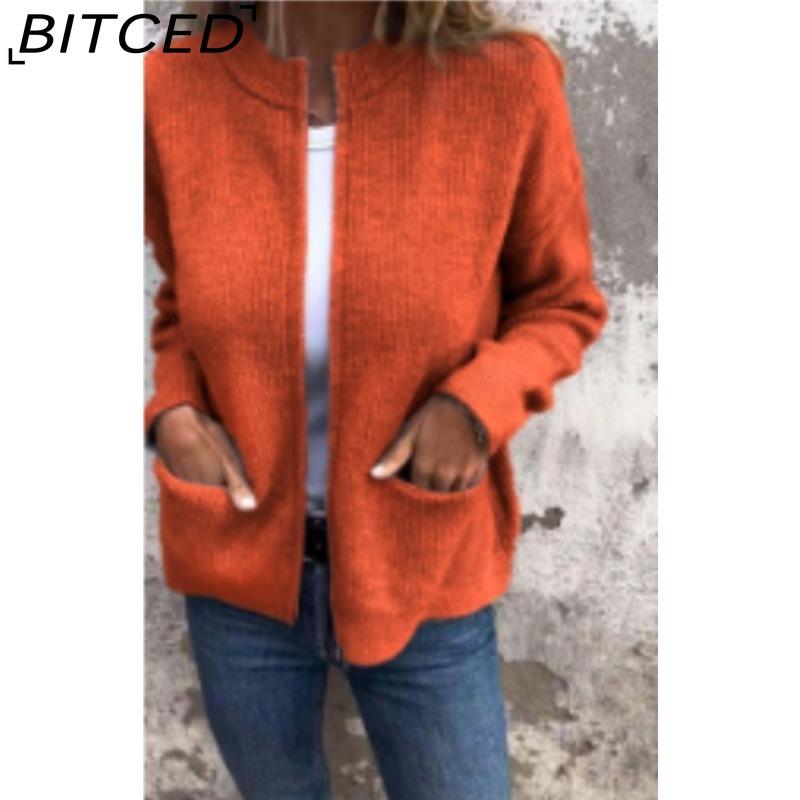 BITCED Autumn/Winter Women's Casual Fashion Solid-Colour Pocket Cardigan Jacket