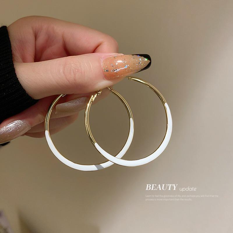 New Arrival Simple Fashion Black White Enamel Cicle Big Hoop Earrings For Women Statement Jewelry Pendientes