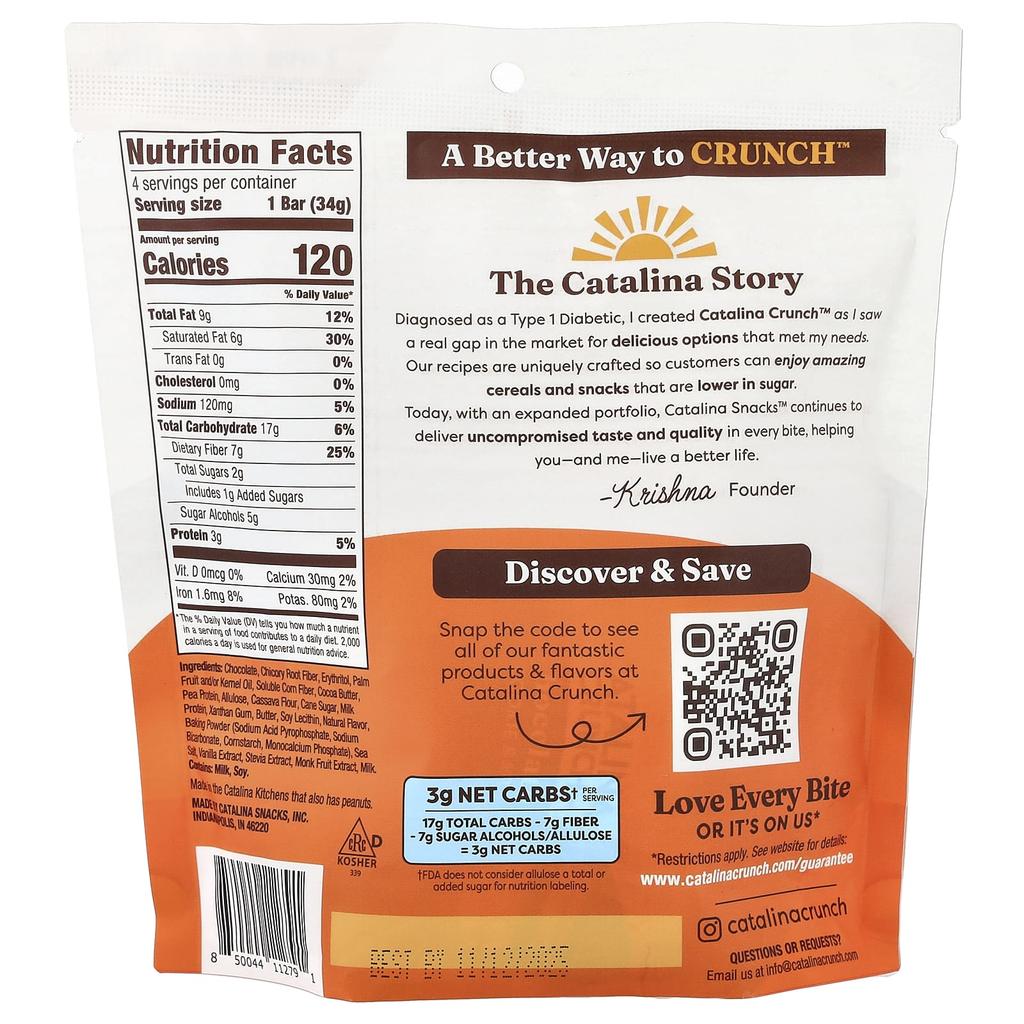 Catalina Crunch, Chocolate Cookie Bars, Sea Salt Caramel, 4-Count, 34g (1.19oz) Each