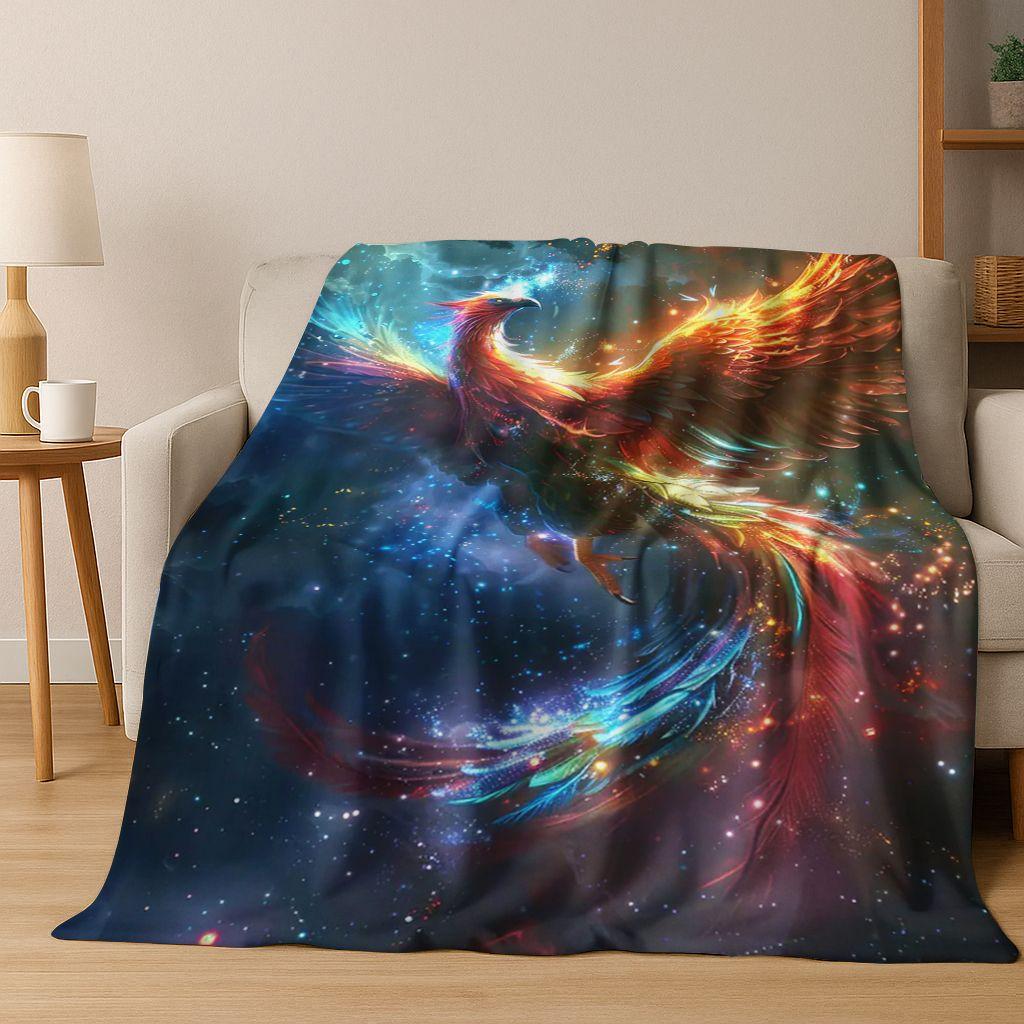 Colorful Rebirth Fire Phoenix Divine Bird Flannel Blanket,Warm and Cozy Soft Throw Blanket for Home Bedroom Bed Sofa Cover Kid